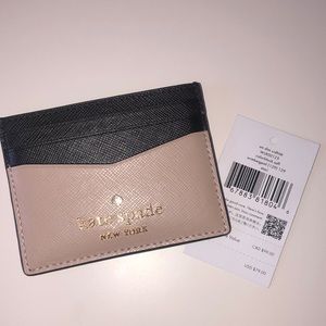 Kate Spade Staci Slim Cardholder Warm Beige Black 129 🤎Card Holder Case Wallet